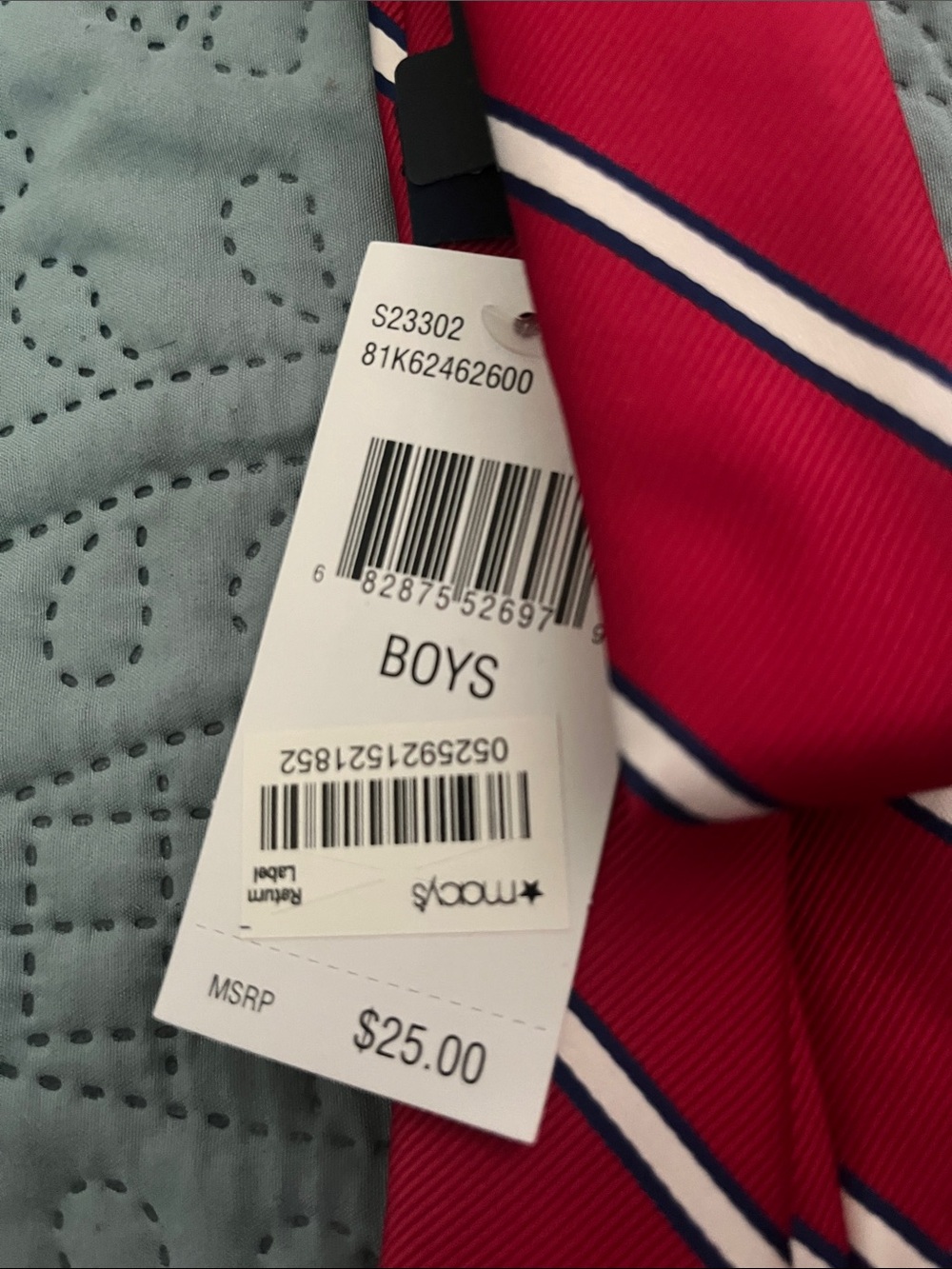 Macy's Red Diagonal Stripe Men's Tie - Picture 2 of 3